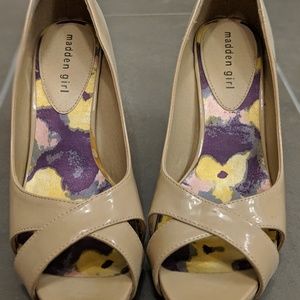 Madden Girl nude peeptoe heels